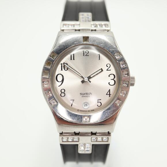 Swatch Irony Fancy Me Watch Women 32mm Gem Silver Tone Date 2006 w New Battery main image 5